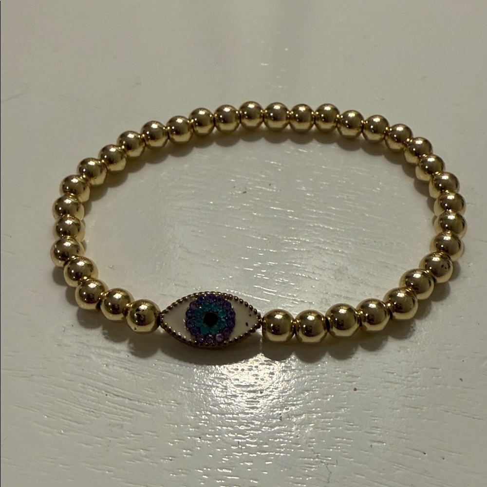 BaubleBar Gold Beaded Bracelet with Evil Eye